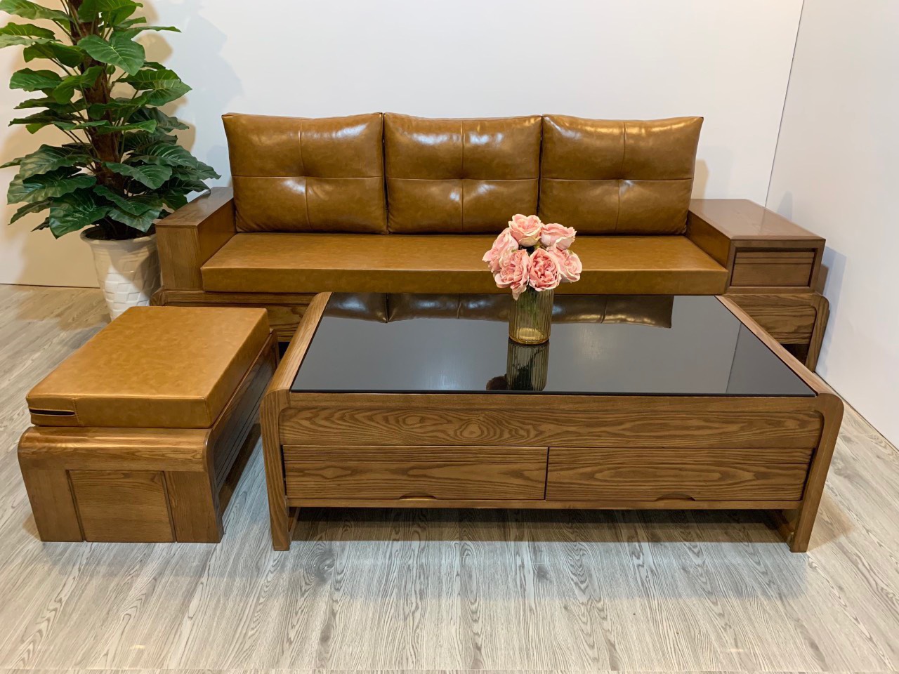 Bộ sofa góc chân quyến gỗ sồi nga 100% tự nhiên giá rẻ